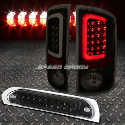 ДЫМЧАТО-ЧЕРНЫЙ 3D СВЕТОДИОДНЫЙ ЗАДНИЙ ТОРМОЗНОЙ ФОНАРЬ + ЧЕРНЫЙ ТРЕТИЙ ТОРМОЗНОЙ ГРУЗОВОЙ ФОНАРЬ ДЛЯ 02-05 RAM