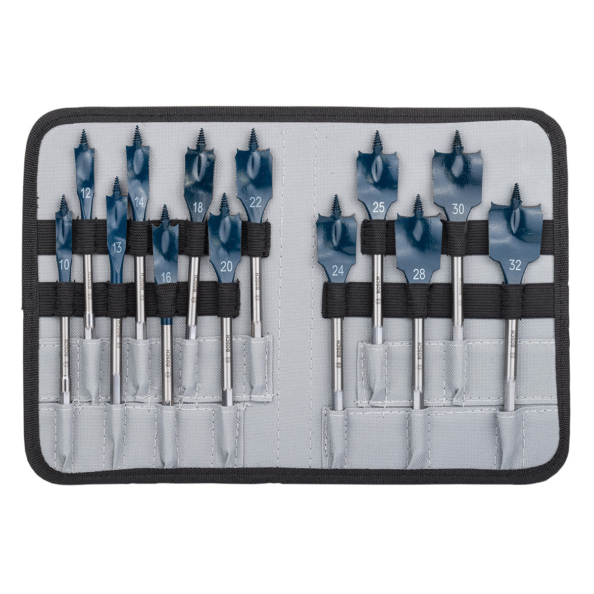 BOSCH 13 Pce 10mm 32mm Wood Self Cut Flat/Spade Speed Drill Bit Set