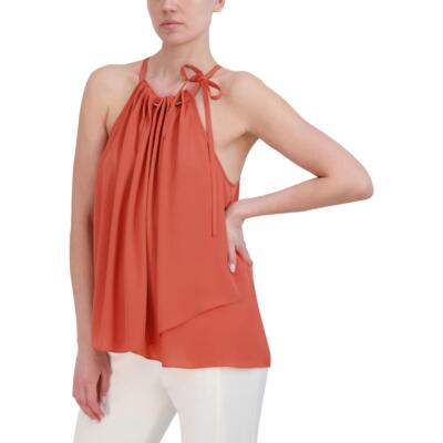 BCBGMAXAZRIA Женская плиссированная блузка с металлическим узлом на шее и бретельками BHFO 8929