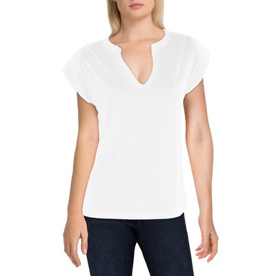 Truth Womens White V Neck Padded Shoulders Casual Pullover Top S BHFO 7675