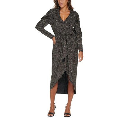 Женское черное коктейльное платье Calvin Klein с оборками и водопадом для вечеринок 4 BHFO 7105