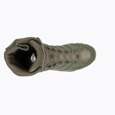 Pre-owned Merrell Work Men's 8" Moab 3 Mid Tactical Zip Waterproof Boot Dark Olive - In Green