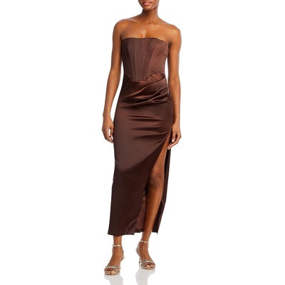 Женское коричневое атласное платье миди от Bardot 2 BHFO 2718