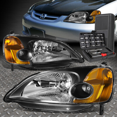 ДЛЯ 01-03 HONDA CIVIC ЧЕРНЫЙ КОРПУС ЯНТАРНЫЕ УГЛОВЫЕ ФАРЫ ГОЛОВНОГО СВЕТА + НАБОР ИНСТРУМЕНТОВ