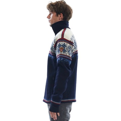 Pre-owned Dale Of Norway Vail Weatherproof Sweater - Men's Midnight Navy/red Rose/off Whit