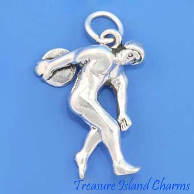 Myron's Discus Thrower Athlete Discobolus Statue 3D 925 Sterling Silver Charm