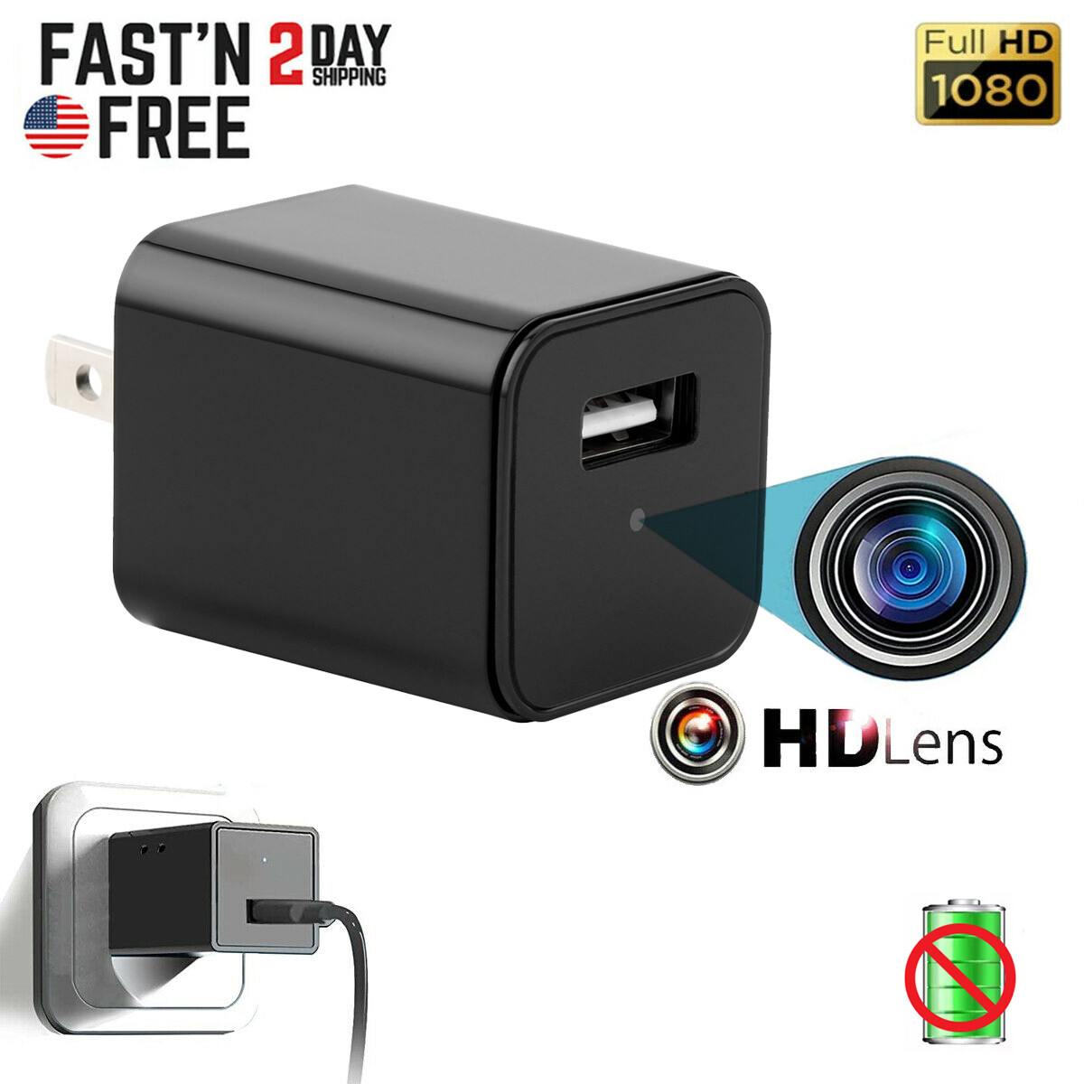 Mini Camera HD 1080P Wall Charger Adapter Recorder Nanny Home Security Camera
