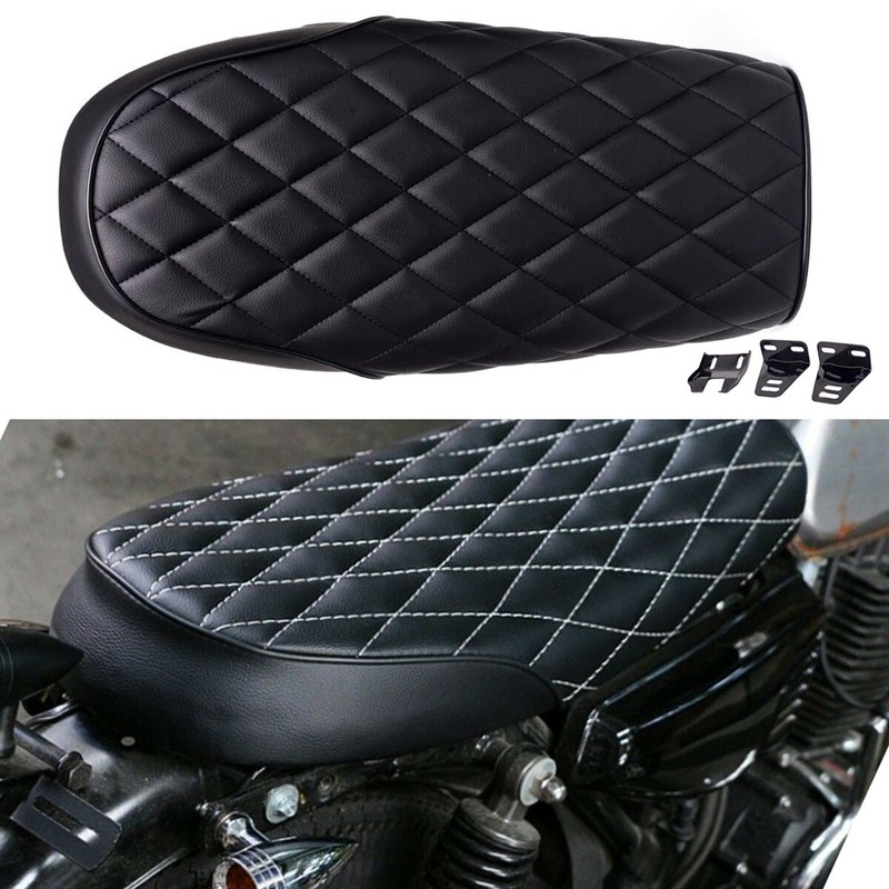 Leather Motorcycle Cafe Racer Seat Flat Saddle For Suzuki GS 650 750 850 500
