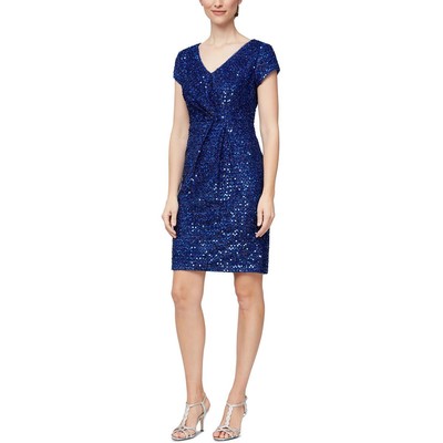 Короткое вечернее платье-футляр SLNY Womens Blue, расшитое блестками, 6 BHFO 6597