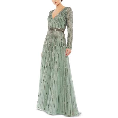 Женское зеленое вечернее платье макси с блестками Mac Duggal, 6 BHFO 6228