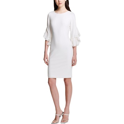 Calvin Klein Womens Ivory Crepe Ruffled Wedding Sheath Dress 2 BHFO 3573