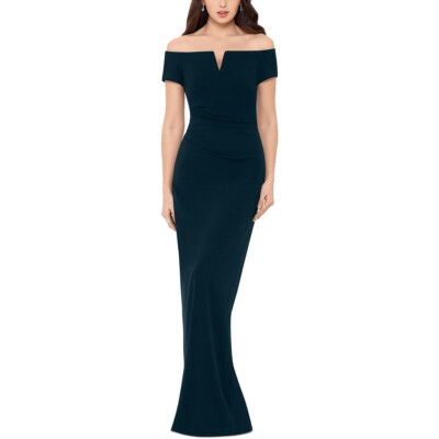 XSCAPE Evening Gown Off The Shoulder Pine Green Size 8 Ruched Mermaid Dress NWT