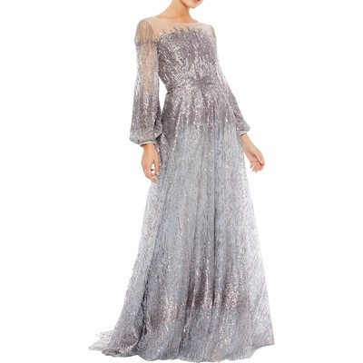 Женское серое макси-вечернее платье Mac Duggal, расшитое блестками, 12 BHFO 5680
