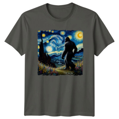 Bigfoot Starry Night Parody Art T-Shirt Funny Sasquatch Tee