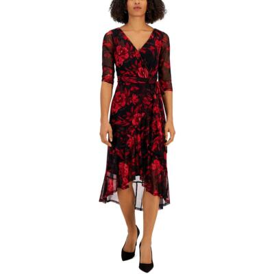 Connected Apparel Womens Mesh Floral Hi-Low Fit & Flare Dress BHFO 6223
