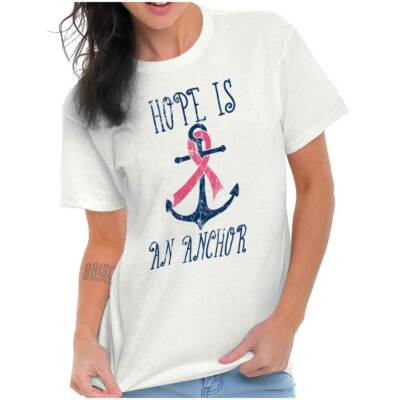 Hope Is Anchor Breast Cancer Ribbon Warrior Womens Graphic Crewneck T Shirt Tee
