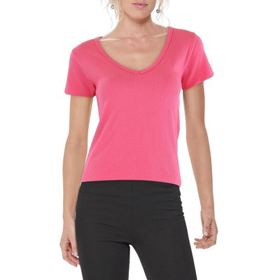 Moral Society Womens Pink V Neck Ribbed Casual Pullover Top Shirt M BHFO 8988