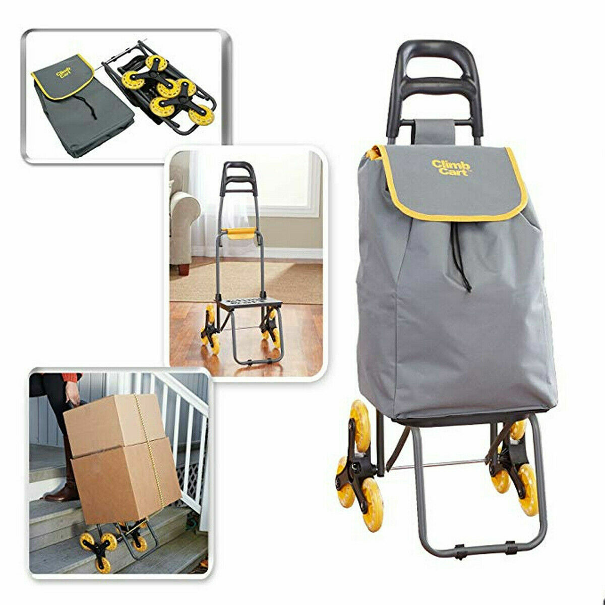 Carrello Porta Spesa 3 Ruote Tris Carrellino Porta Pacchi Fino 35kg Climb Cart