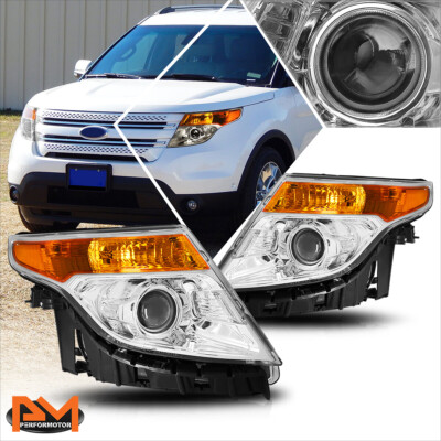 For 11-15 Ford Explorer Projector Headlight/Lamp Replacement Amber Side Chrome