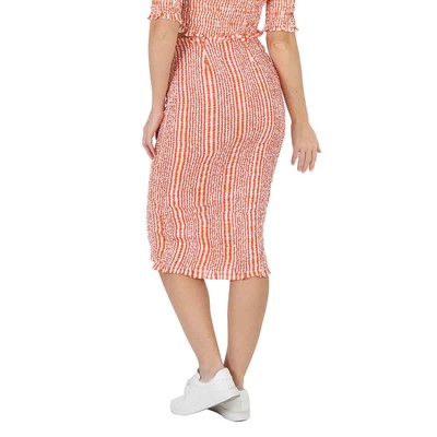 Pre-owned Kenzo Ladies Medium Orange Check Ruched Midi Skirt
