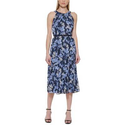 

Женское синее платье миди Tommy Hilfiger с цветочным принтом Petites  BHFO 2214, Sky captain/blue