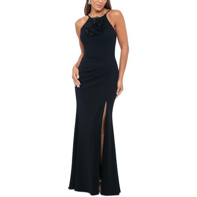 Xscape Womens Black Rosette Maxi Special Occasion Evening Dress Gown 4 BHFO 4847