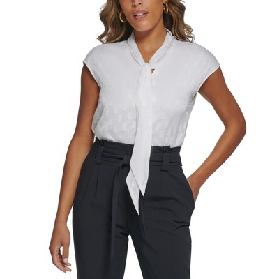 Calvin Klein Womens White Textured Tie Neck Blouse Shirt Petites PM BHFO 7342