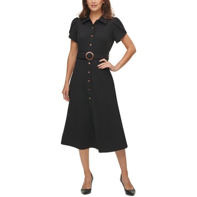 

Calvin Klein Женское черное дневное платье-рубашка миди с воротником  BHFO 9296, Черный