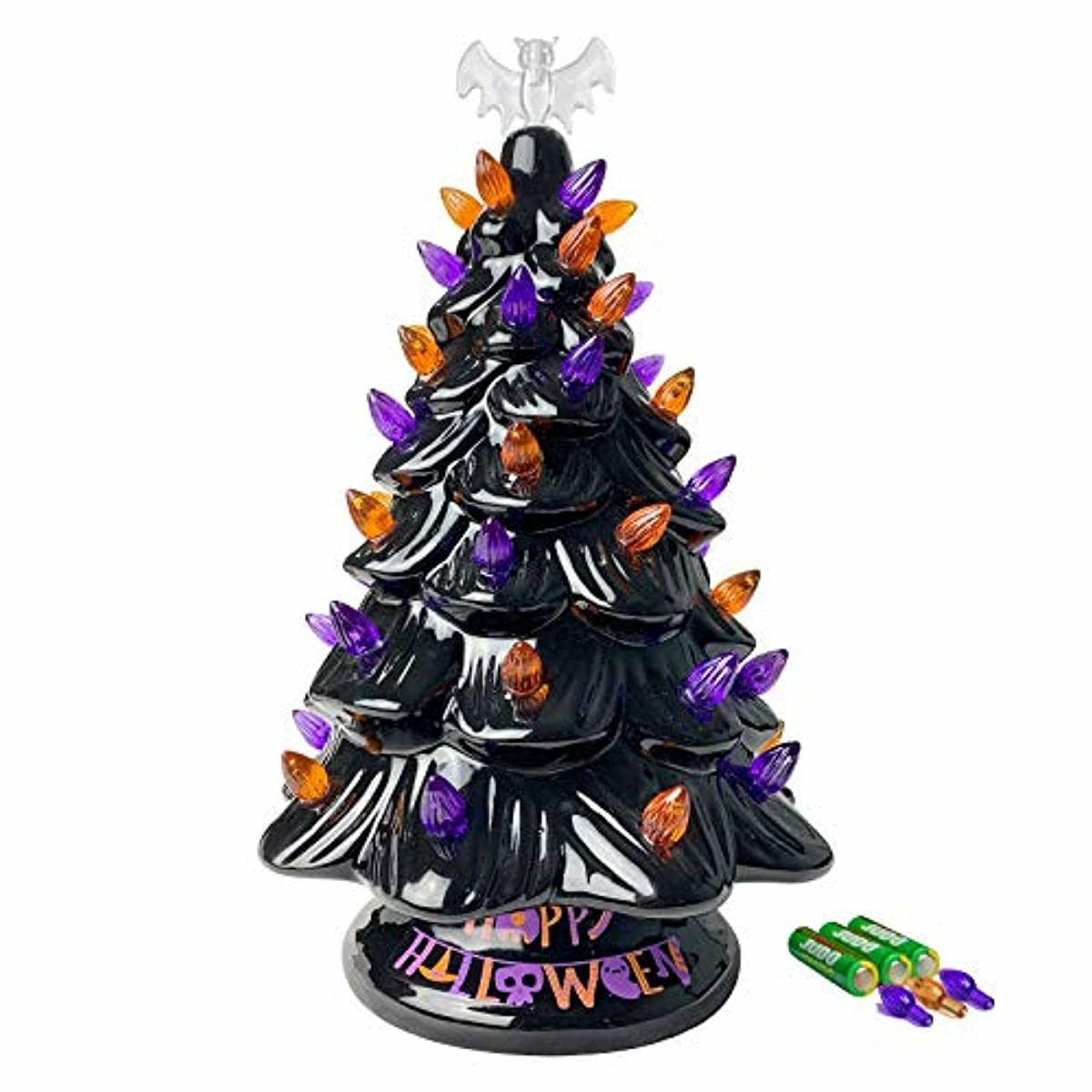 Sunlit Cordless Lighted Ceramic Halloween Tree Tabletop ...