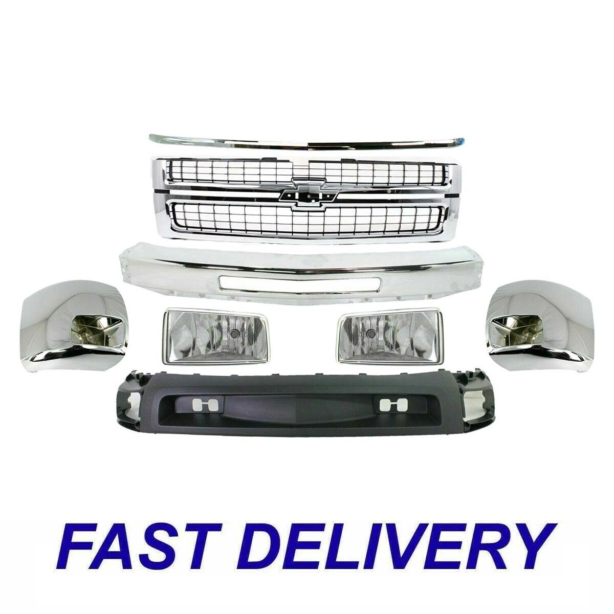クロームカバー Front Bumper Chrome Steel + Valance W/O Fog Hole, For 1998-1999 FOR クロームカバー Front Bumper Chrome + Upper Cover \u0026 Lower Valance