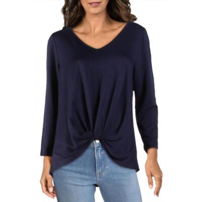 

Женская темно-синяя футболка с v-образным вырезом Status by Chenault Top  BHFO 6598, Navy