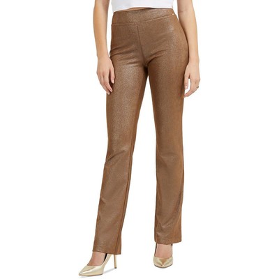 Женские брюки Guess с высокой посадкой Prescilla Brown Shimmer Party Bootcut M BHFO 3875