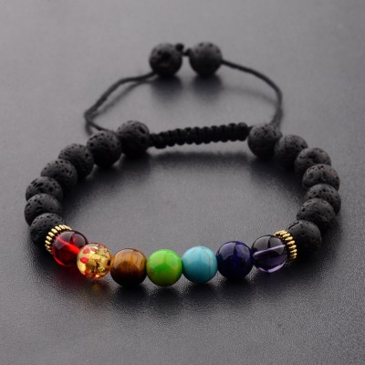 7 Chakra Reiki Braided Bracelets Handmade Mixed Natural Gemstone Round 8mm Beads