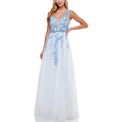 

TLC Say Yes To The Prom Женское белое вечернее платье в сетку для юниоров  BHFO 5103, Ivory/periwinkle