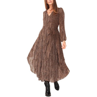 Женское длинное дневное платье макси с животным принтом Vince Camuto коричневого цвета XXS BHFO 3104