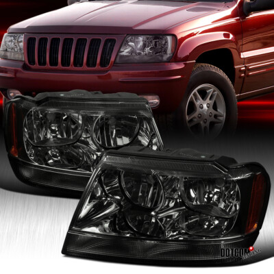 Fit Jeep 1999-2004 Grand Cherokee Smoke Headlights Headlamps Assembly Left+Right