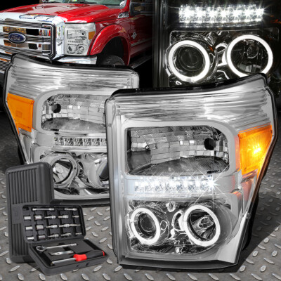 ДЛЯ 11-16 FORD SUPER DUTY LED DRL DUAL HALO ПРОЕКТОРНЫЕ ФАРЫ + НАБОР ИНСТРУМЕНТОВ ХРОМ