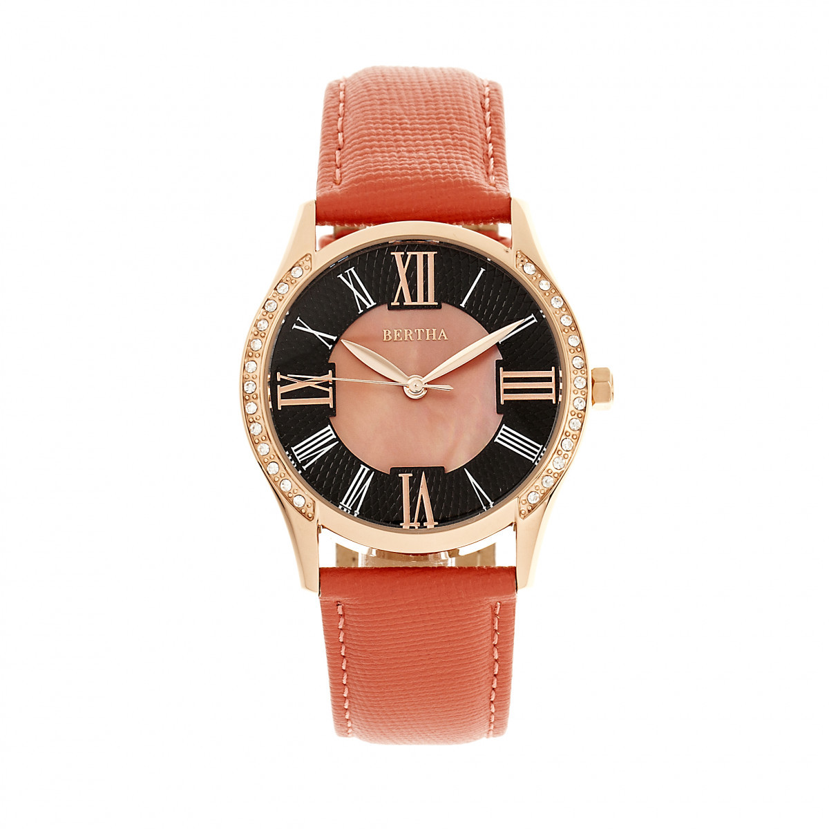 Bertha Sadie Donna Quadrante Mop Corallo Pelle Cinturino Orologio Br8406 Ebay