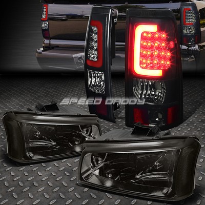 ЗАКОПЧЕННАЯ ФАРА + ПРОЗРАЧНЫЙ УГОЛ + ТОНИРОВАННЫЙ 3D ОПТИЧЕСКИЙ СВЕТОДИОДНЫЙ ЗАДНИЙ ФОНАРЬ ДЛЯ 03-07 SILVERADO