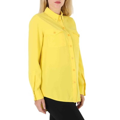 Pre-owned Burberry Ladies Pale Tulip Yellow Long-sleeve Button-down Classic Shirt, Brand
