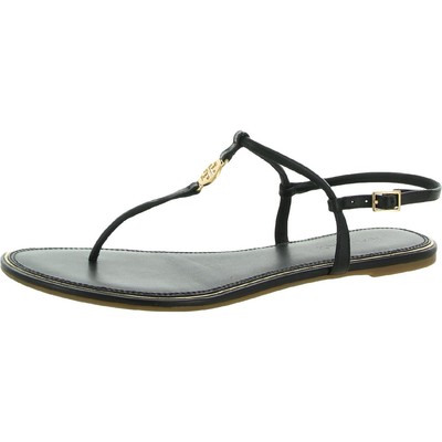 

Tory Burch Womens Emmy Black Leather Flat Sandals Shoes 8 Medium (B,M) BHFO 8924, Perfect black