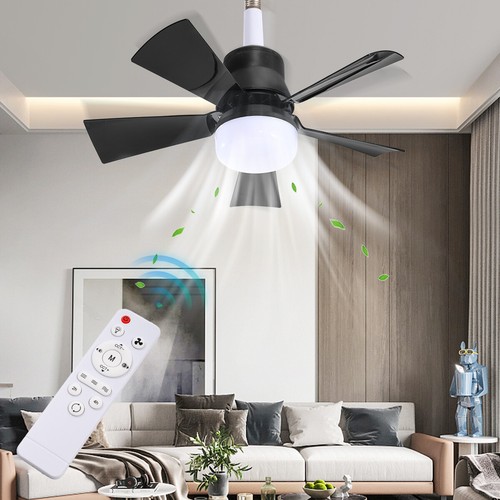 2 In 1 E27 Ceiling Socket Fan 30W with Dimmable LED Light Remote Control 3 Speed