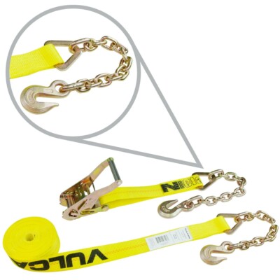 VULCAN Ratchet Strap - Yellow - 2''x27' - Chain Anchors - 5 Pack - 3600 lbs SWL