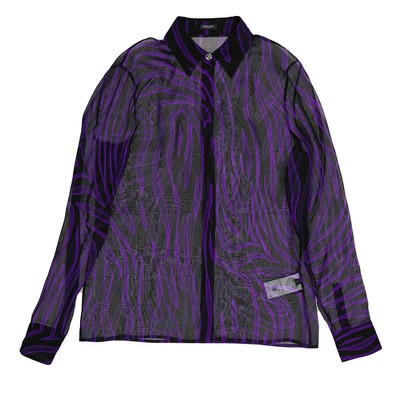 Pre-owned Versace Ladies Allover Long-sleeve Sheer Silk Shirt, Brand Size 40 (us Size 4) In Check Description
