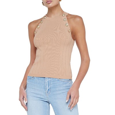 LAgence Womens Tan Embellished Ribbed Trim Casual Tank Top L BHFO 7251
