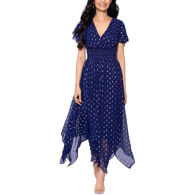 Женское темно-синее шифоновое макси-платье с металлическим отливом Betsy & Adam 2 BHFO 8889