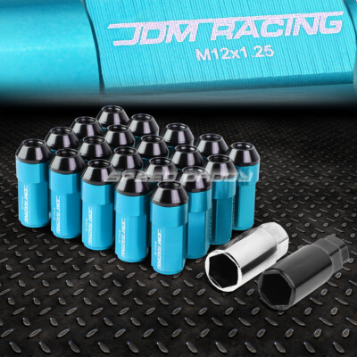 20 ШТ./КОМПЛ. АЛЮМИНИЕВЫЕ ГАЙКИ JDM НЕБЕСНО-ГОЛУБОГО ЦВЕТА С КОЛПАЧКОМ + КЛЮЧ M12X1.25 ДИАМЕТРОМ 23 ММ/ВЫСОТОЙ 53 ММ