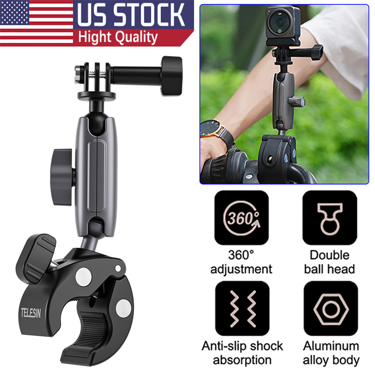 360° Rotated Bike Motorcycle Handlebar Mount For Gopro Hero 12 11 Go Pro Holder