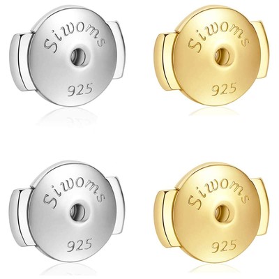 2-Pairs 14K Gold Locking Earring-Back Replacements for Studs, Hypoallergenic ...