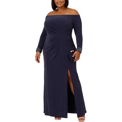 Adrianna Papell Женское темно-синее вечернее платье с металлическим отливом Plus 22W BHFO 4630